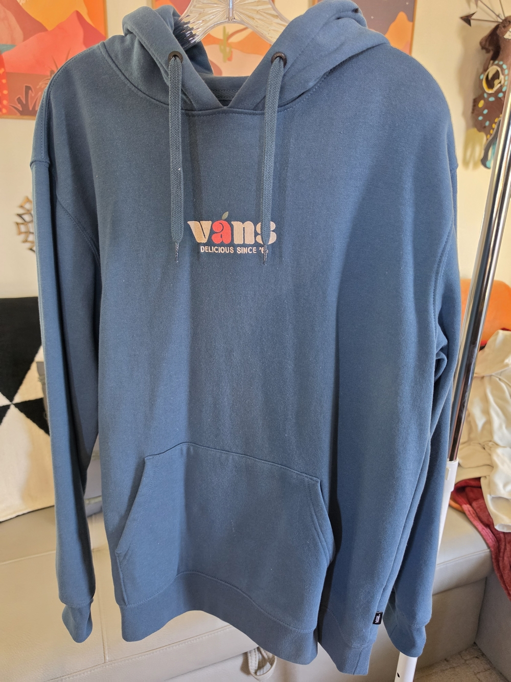 Vans Teal Blue Pullover Hoodie with Front Pocket and Logo